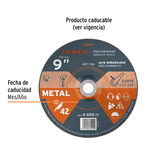 ‣ Disco Tipo 42 9" para corte de metal... | Truper