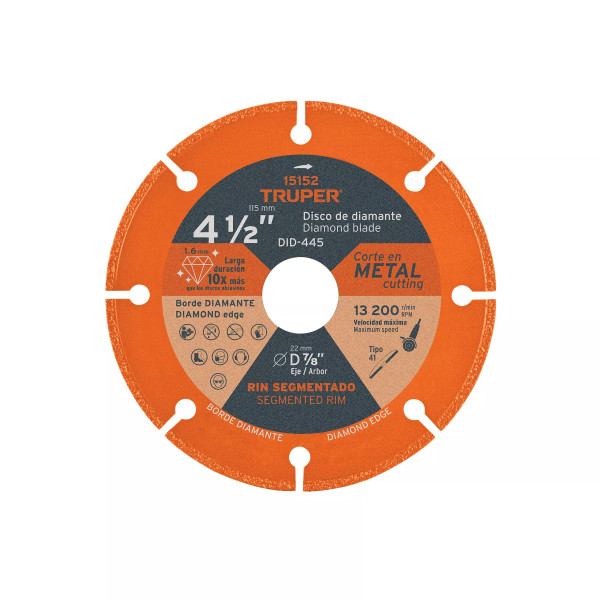 ‣ Disco de diamante 4-1/2", metal, TRUPER... | Truper