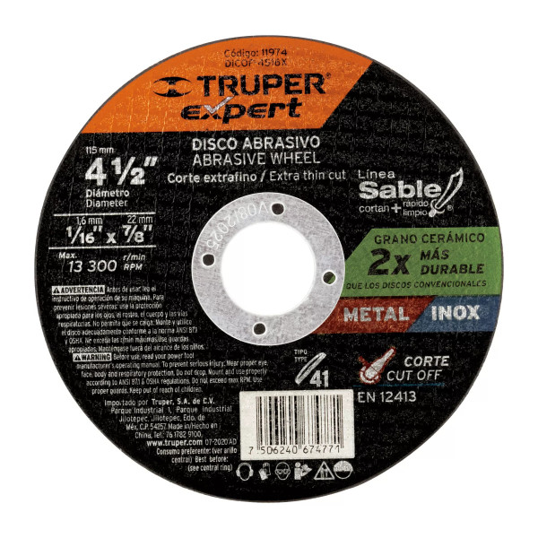 ‣ Disco Tipo 41 4-1/2" Corte Fino Metal... | Truper Expert