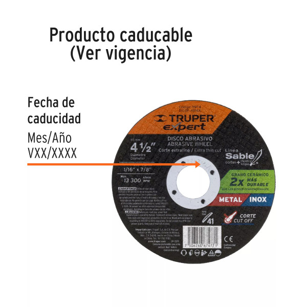 ‣ Disco Tipo 41 4-1/2" Corte Fino Metal... | Truper Expert