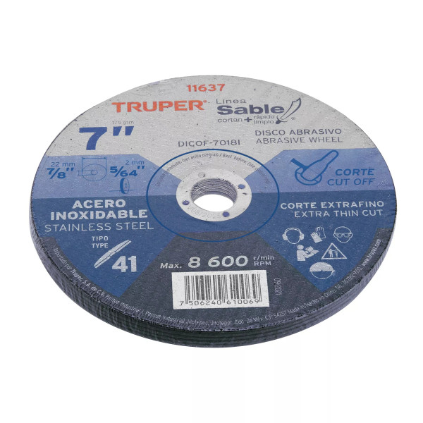 ‣ Disco Tipo 41 7" Corte Fino para Acero Inox... | Truper