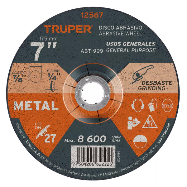 ‣ Disco Tipo 27 7" x 6.4 mm para metal... | Truper