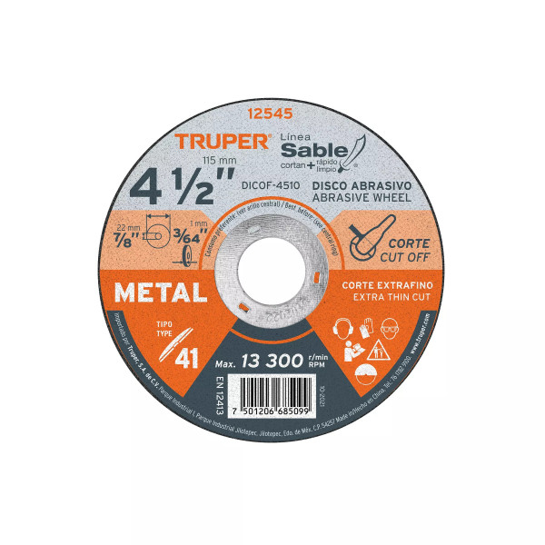 ‣ Disco Tipo 41 4-1/2" x 1 mm Metal | Truper