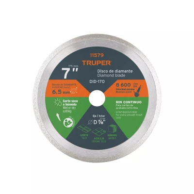 Disco de diamante de 7" x 2.2 mm, rin continuo, TRUPER