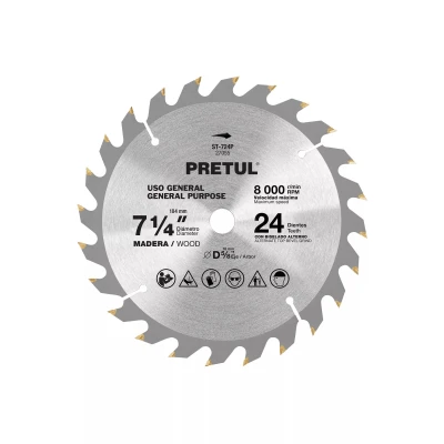 Disco sierra 7-1/4" p/madera, 24 dientes centro 5/8", Pretul