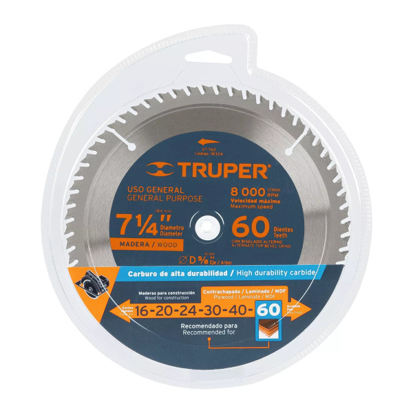 ‣ Disco sierra 7‑1/4" madera, 60 dientes... | Truper