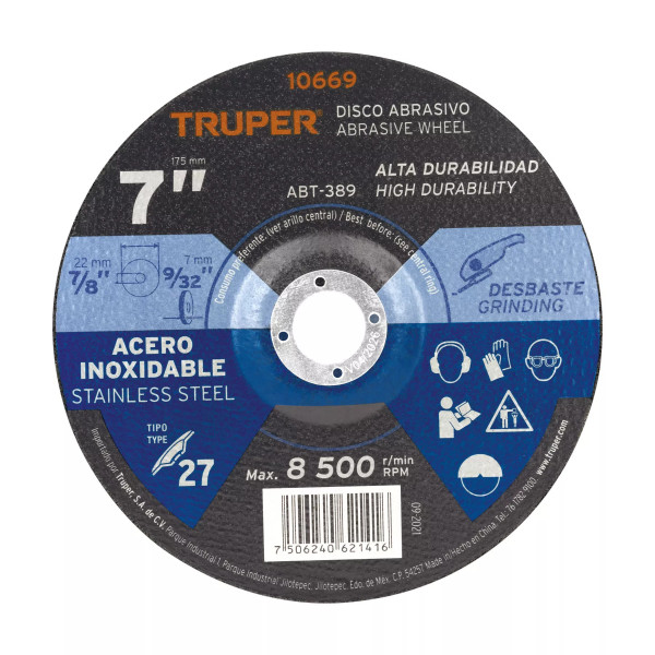 ‣ Disco Tipo 27 7" Desbaste Inoxidable... | Truper