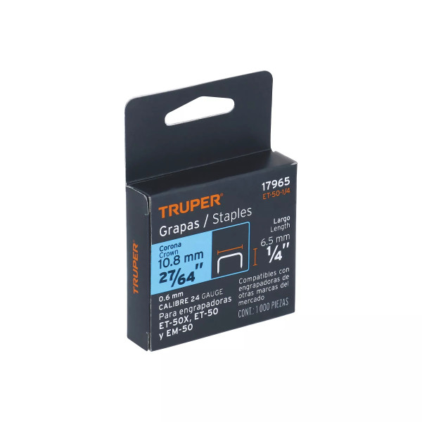 ‣ Grapas 1/4" para ET-50, Truper | Truper