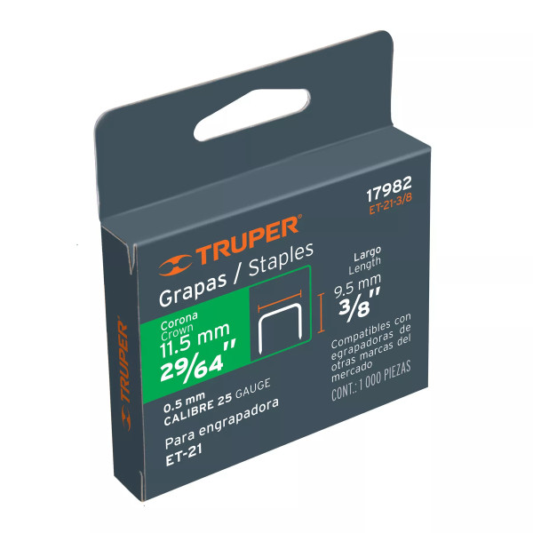 ‣ Grapas 3/8" para ET-21, Caja con 1000... | Truper