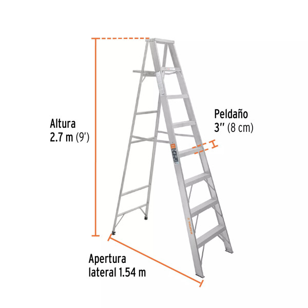‣ Escalera tijera aluminio 8 peldaños... | Truper