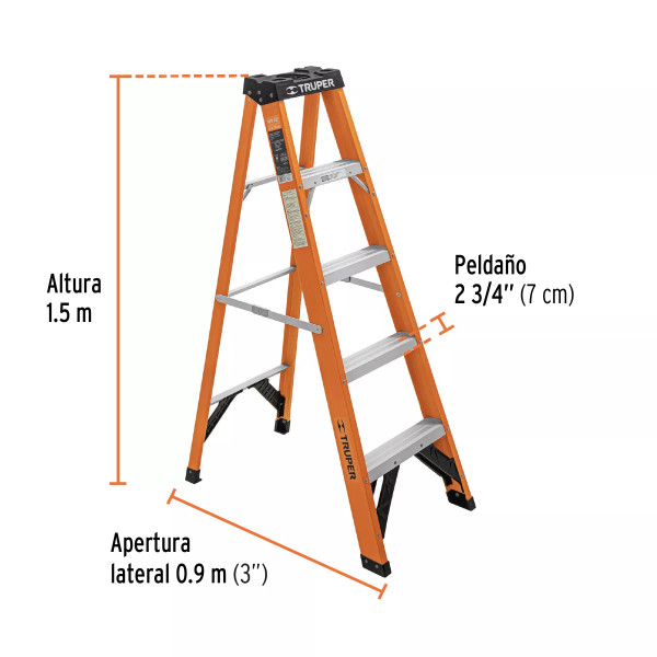 ‣ Escalera tijera 4 peldaños, fibra vidrio... | Truper