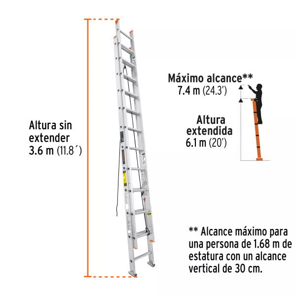 ‣ Escalera de extensión, tipo II, 24 peldaños... | Truper