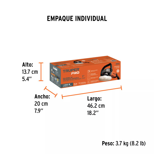 Pulidora 7' 1200 W Velocidad Variable, Profesional, Truper | Ferreterias Ferretodo Guatemala
