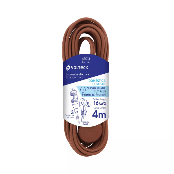 ‣ Extensión 4 m clavija plana, café... | Volteck