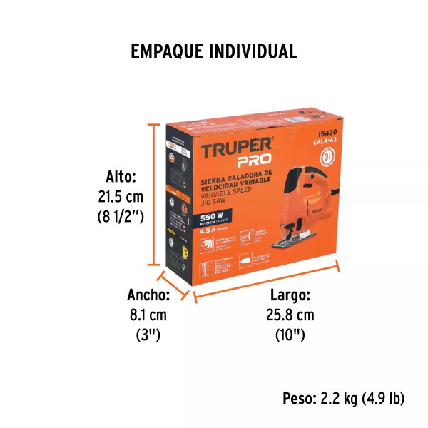 Sierra Caladora 550 W 4.5 A Velocidad Variable, Profesional | Ferreterias Ferretodo Guatemala