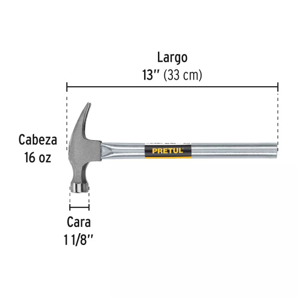 ‣ Martillo uña curva 16 oz, mango tub... | Pretul