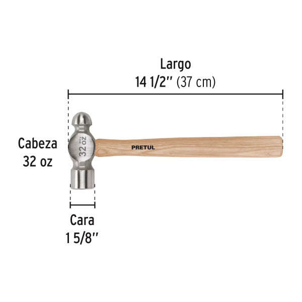 ‣ Martillo bola 32 oz mango madera... | Pretul