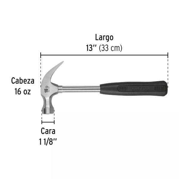 ‣ Martillo pulido 16 oz, uña curva | Pretul