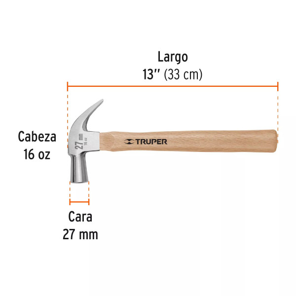 ‣ Martillo cabeza cónica uña curva 27 mm... | Truper