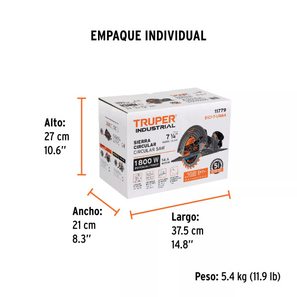 Sierra Circular 7-1/4' 1800 W, Industrial, Truper | Ferreterias Ferretodo Guatemala