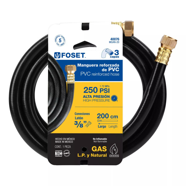 ‣ Manguera para gas, PVC negra, 3/8", 2 m... | Foset