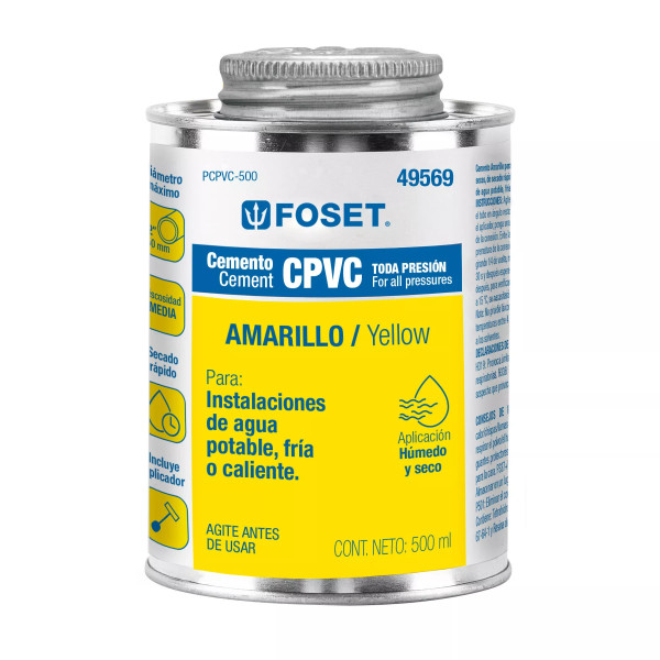 ‣ Cemento p/CPVC, amarillo, lata 500ml... | Foset