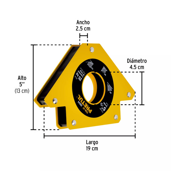 ‣ Escuadra magnética 5" 25 kg para soldar | Pretul