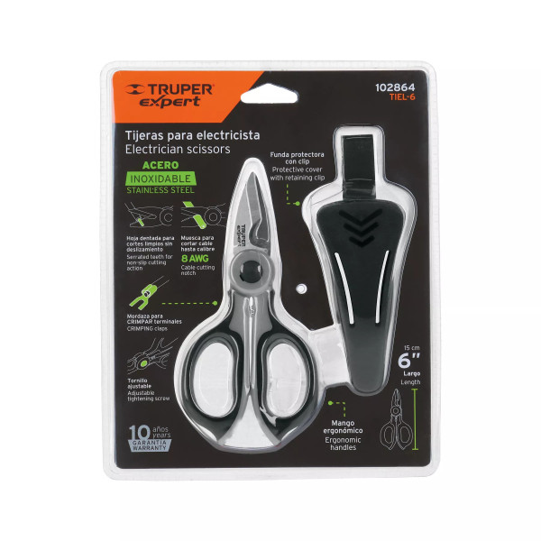 ‣ Tijera 6" acero inox. electricista EXPERT... | Truper