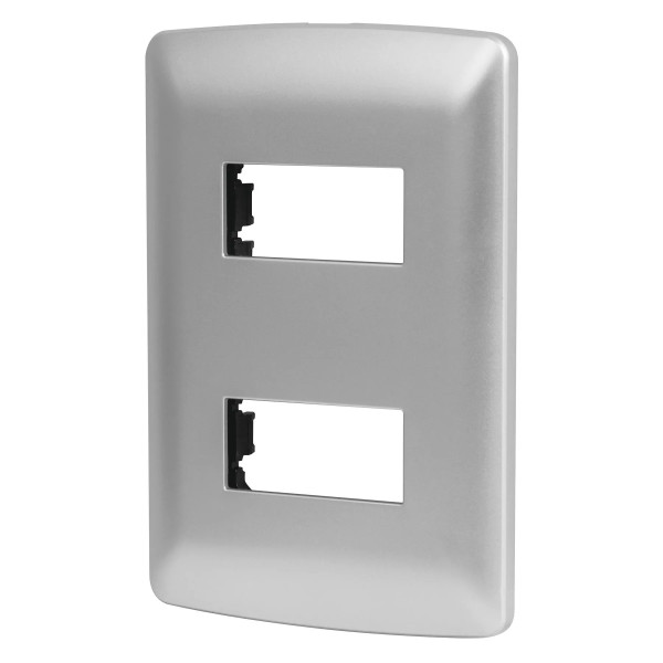‣ Placa 2 módulos, línea italiana plata... | Volteck