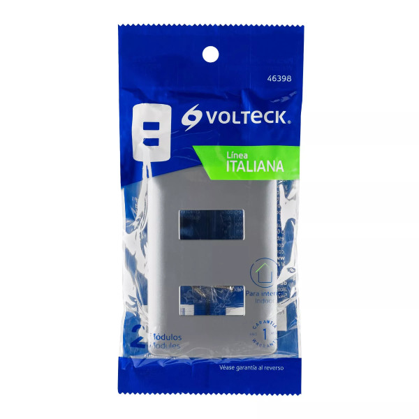 ‣ Placa 2 módulos, línea italiana plata... | Volteck