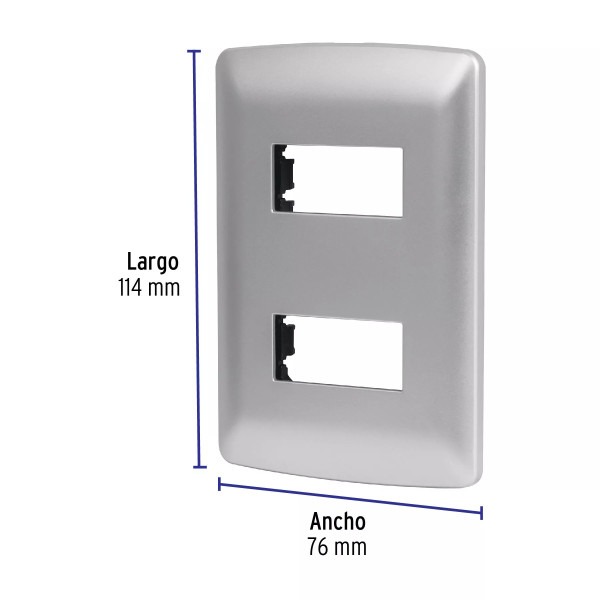 ‣ Placa 2 módulos, línea italiana plata... | Volteck