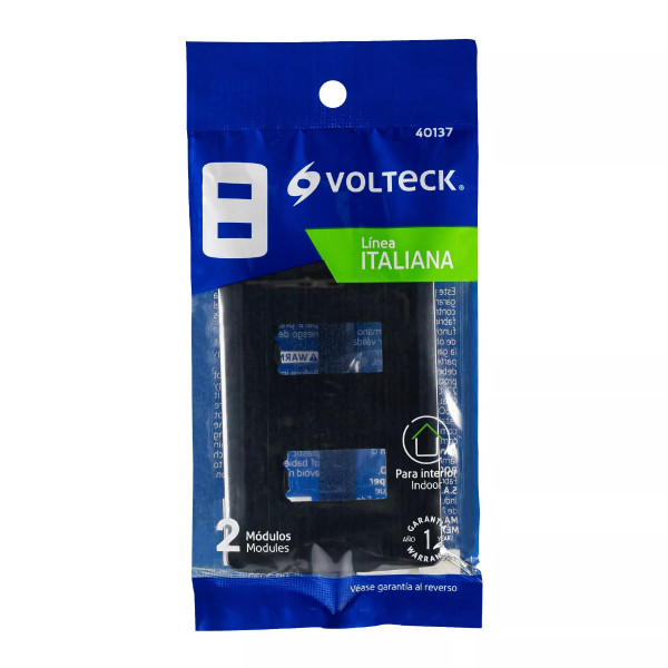 ‣ Placa 2 módulos Italiana negra | Volteck
