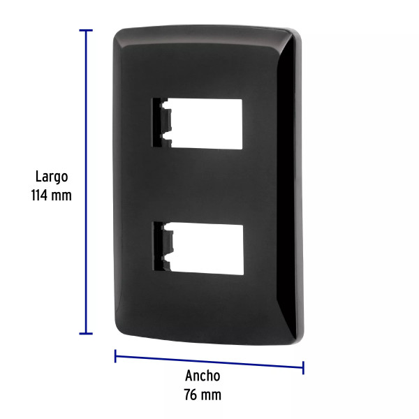 ‣ Placa 2 módulos Italiana negra | Volteck