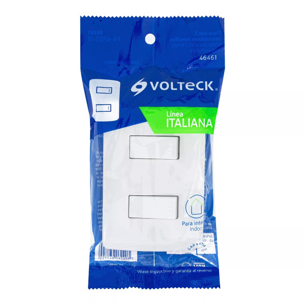 ‣ Placa armada 2 interruptores, línea Italiana... | Volteck