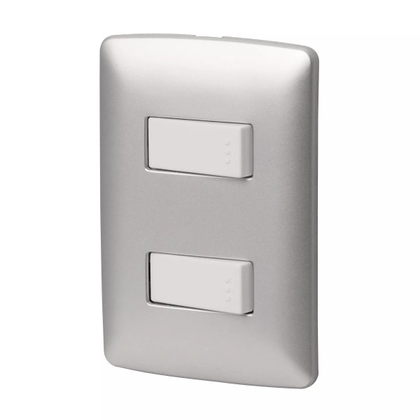 ‣ Placa 2 Interruptores Sencillos Plata | Volteck