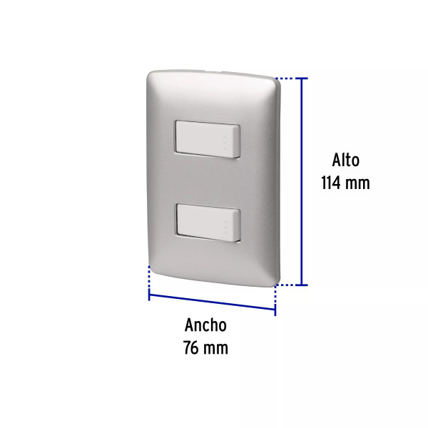 ‣ Placa 2 Interruptores Sencillos Plata | Volteck