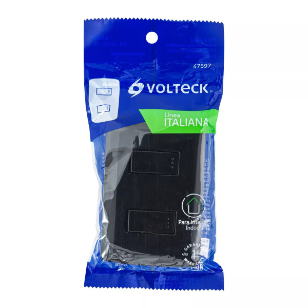 ‣ Placa 2 interruptores sencillos negro Italiana... | Volteck