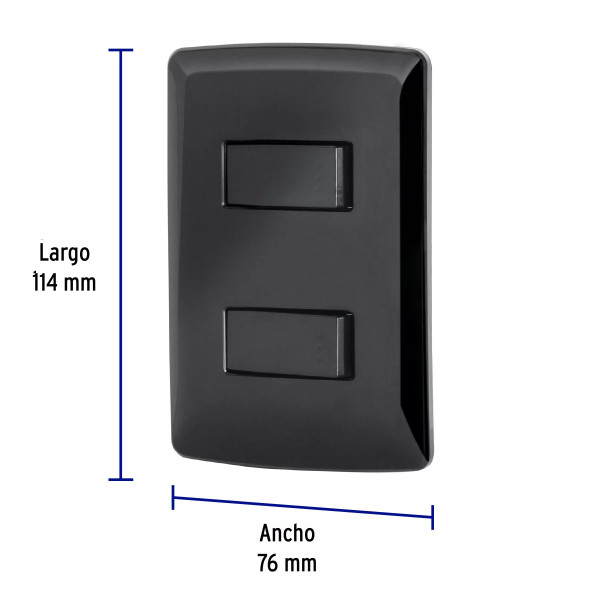 ‣ Placa 2 interruptores sencillos negro Italiana... | Volteck