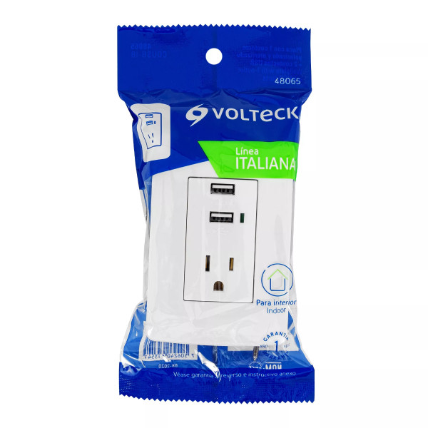 ‣ Contacto aterrizado + 2 USB, blanco | Volteck