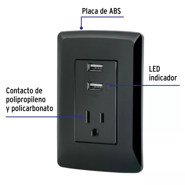 ‣ Contacto aterrizado USB Italiana negro... | Volteck