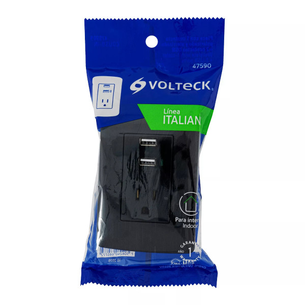 ‣ Contacto aterrizado USB Italiana negro... | Volteck
