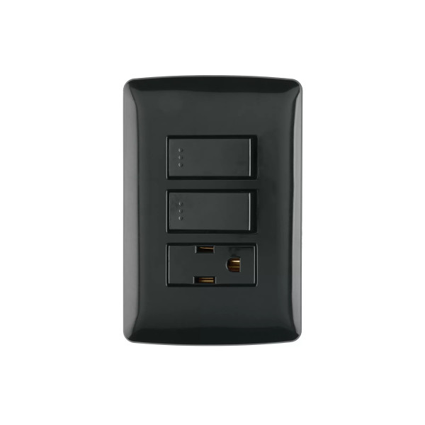 ‣ Placa armada 2 interruptores, negro, línea Ita... | Volteck