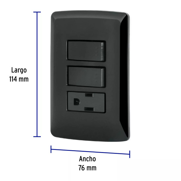 ‣ Placa armada 2 interruptores, negro, línea Ita... | Volteck