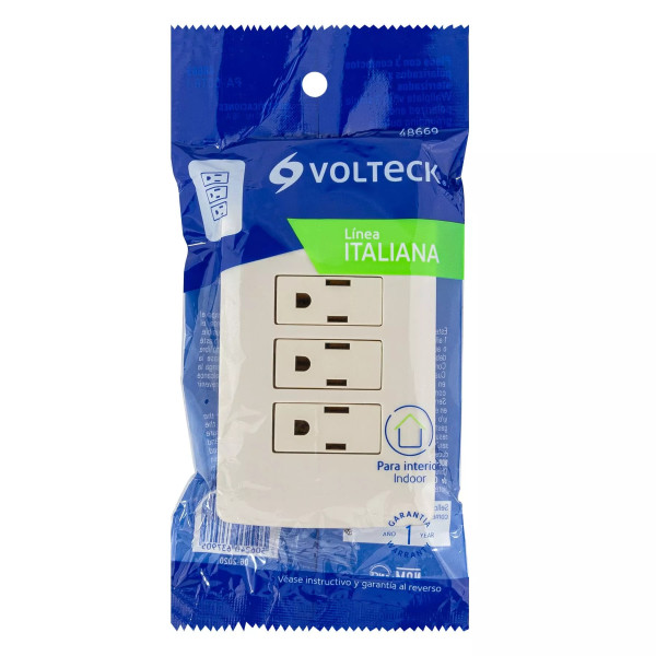 ‣ Placa 3 contactos aterrizados, marfil... | Volteck