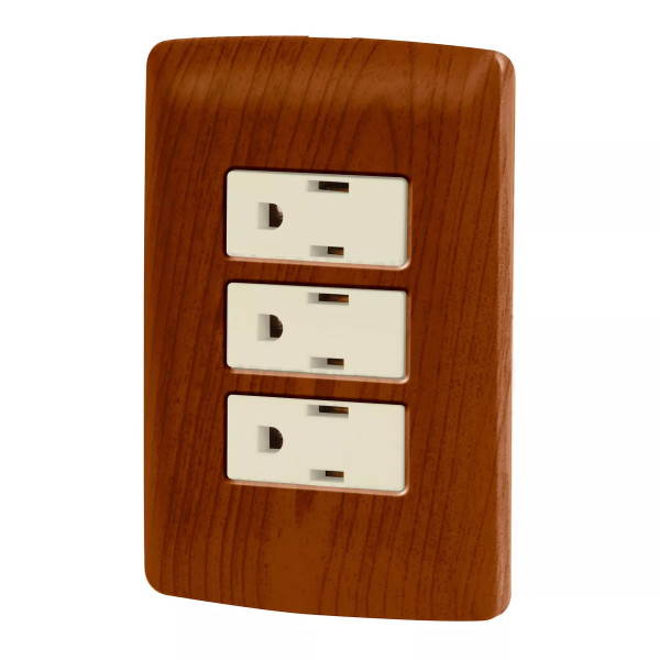 ‣ Placa armada 3 contactos, madera Italiana... | Volteck