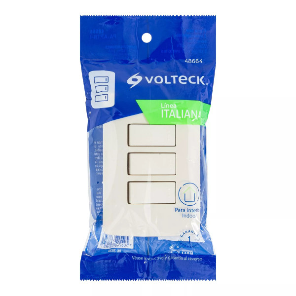 ‣ Placa 3 interruptores, línea Italiana | Volteck