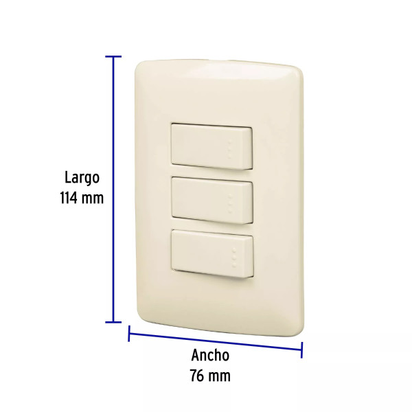 ‣ Placa 3 interruptores, línea Italiana | Volteck