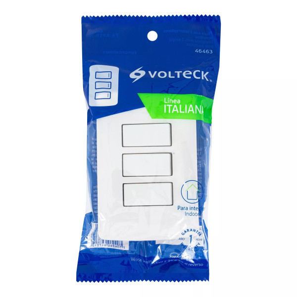 ‣ Placa 3 interruptores, blanco, Italiana... | Volteck