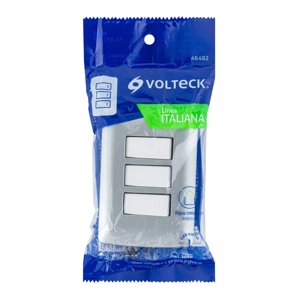 ‣ Placa 3 interruptores, plata, Italiana... | Volteck