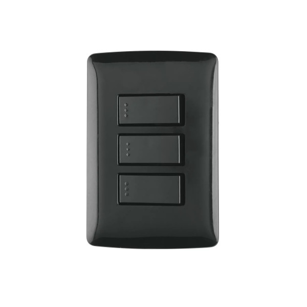 ‣ Placa 3 interruptores, negro, Italiana... | Volteck